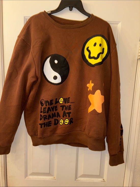 PacSun Tops - Pacsun Brown Graphic Sweatshirt with Smile & Yin Yang Large EUC